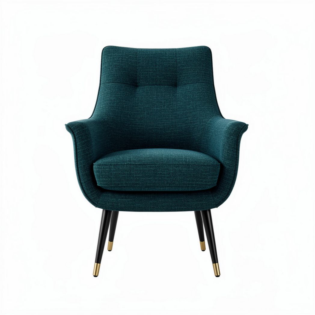 Fabric armchair in teal color with black wood legs and gold accents 75 x 70 x 85cm