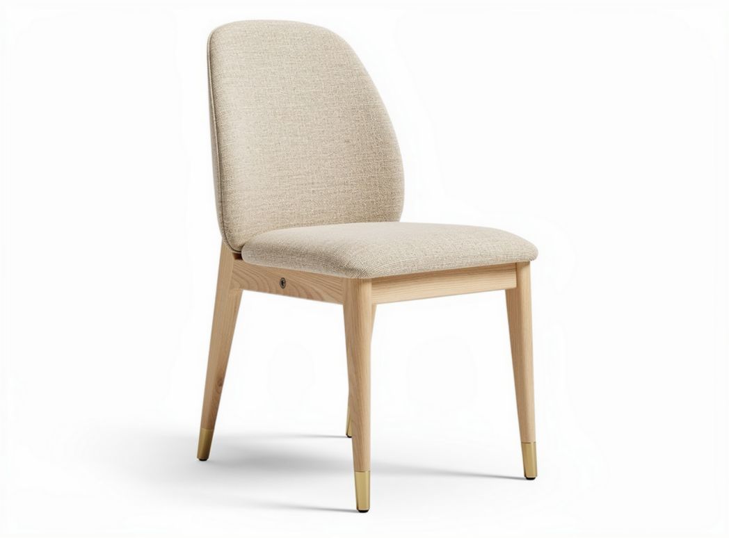 Fabric dining chair with wood legs in beige 45 x 40 x 85cm