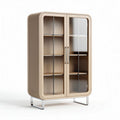 Wooden display cabinet with glass doors and metal legs 80 x 40 x 160cm