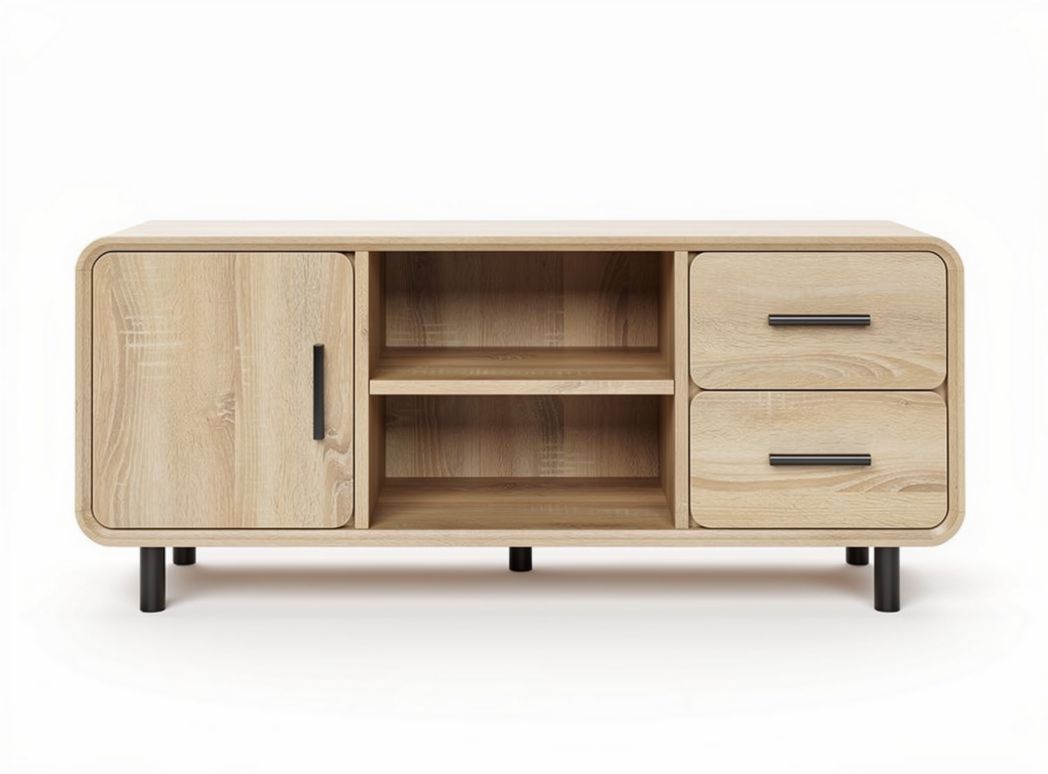 Wooden tv stand with two drawers and open shelf 120 x 40 x 50cm
