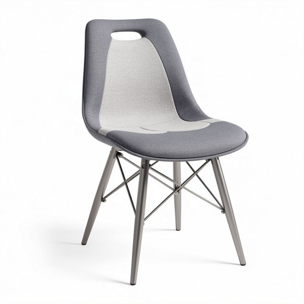 Fabric dining chair with steel legs in grey and cream color 45 x 45 x 85cm