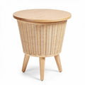 Woven rattan side table with round wooden top for living room use 40 x 40 x 45cm