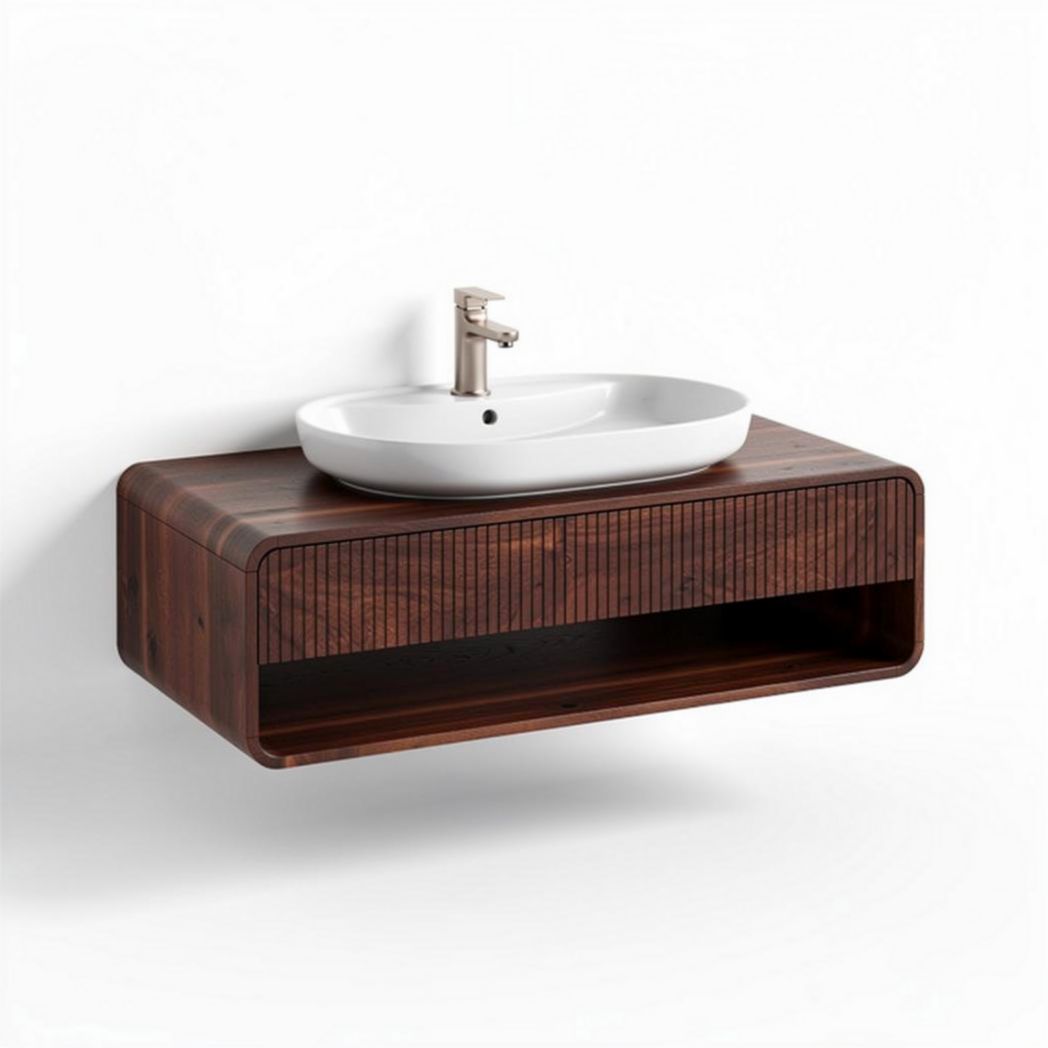 Wall-mounted bathroom vanity with wooden cabinet and ceramic sink 80 x 40 x 20cm