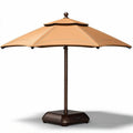 Outdoor patio umbrella with tan fabric and steel frame 8 feet diameter
