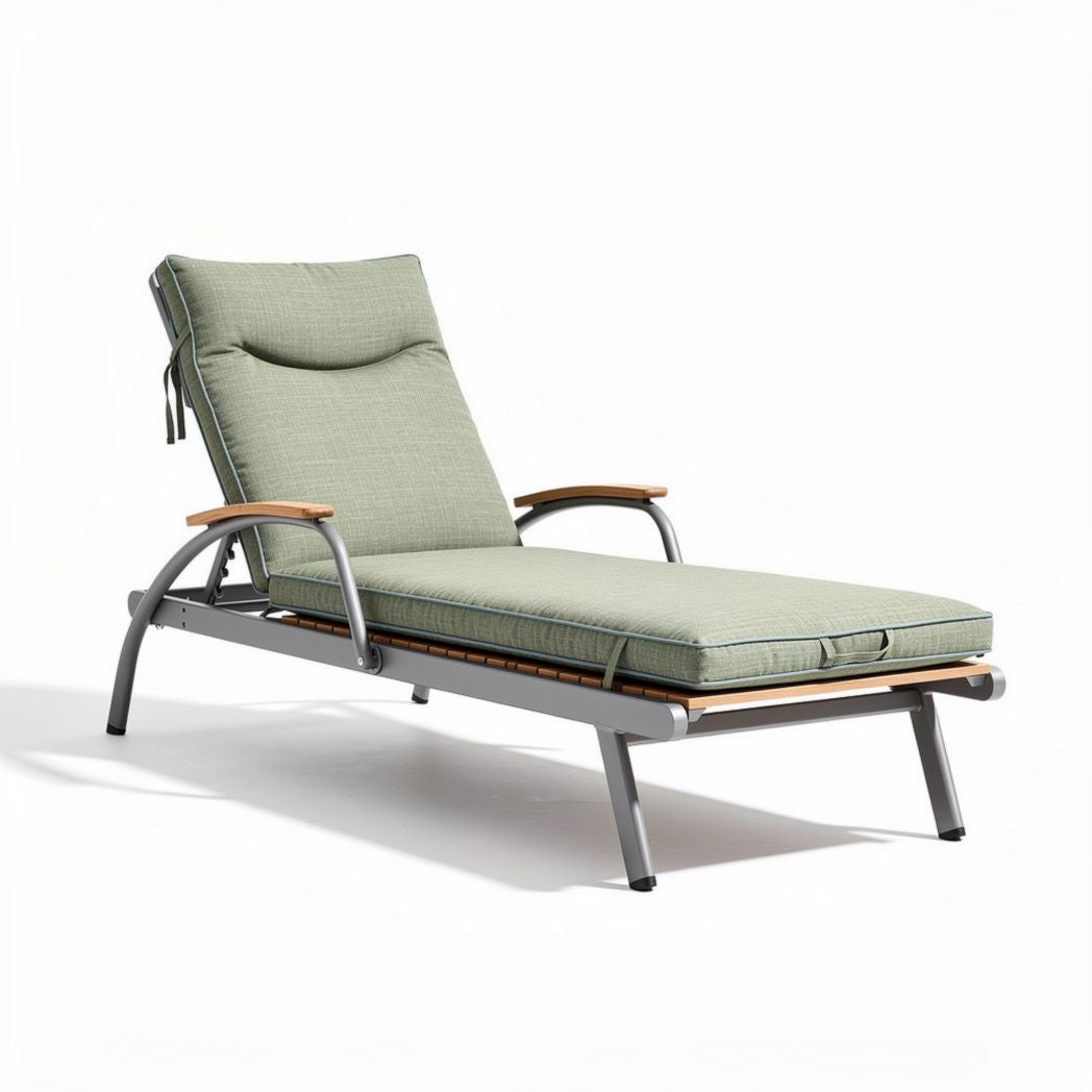 Outdoor reclining lounge chair with cushion and aluminum frame in green 200 x 70 x 30cm