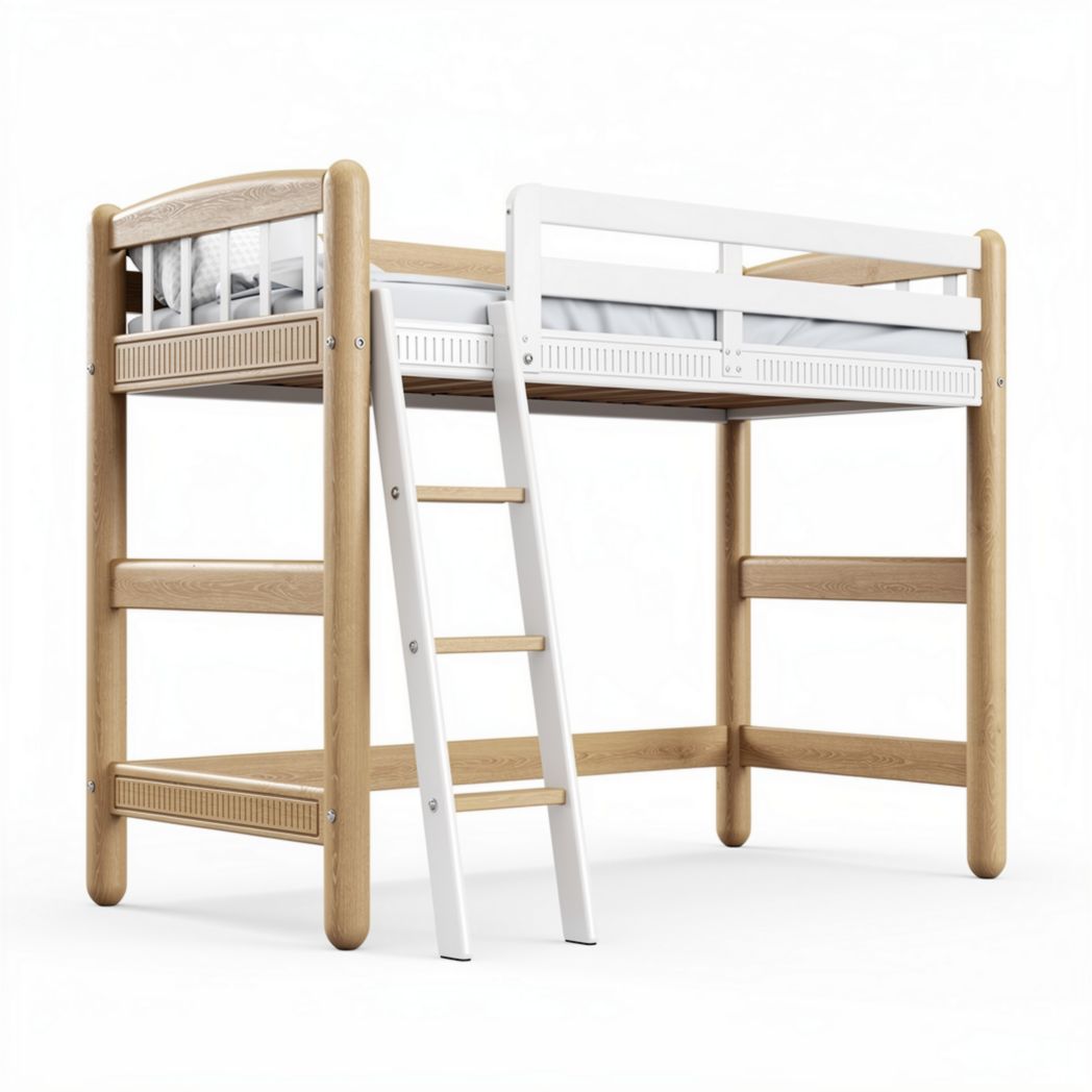 Lofted wooden bed frame with ladder and guardrails for children 200 x 100 x 150cm