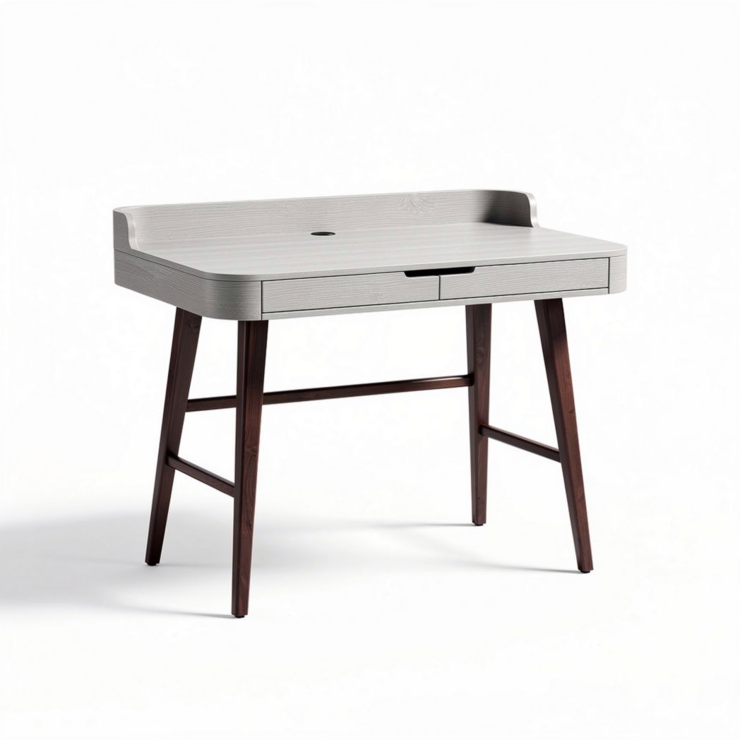 Writing desk with wooden legs and storage drawer in light gray finish 100 x 60 x 75cm
