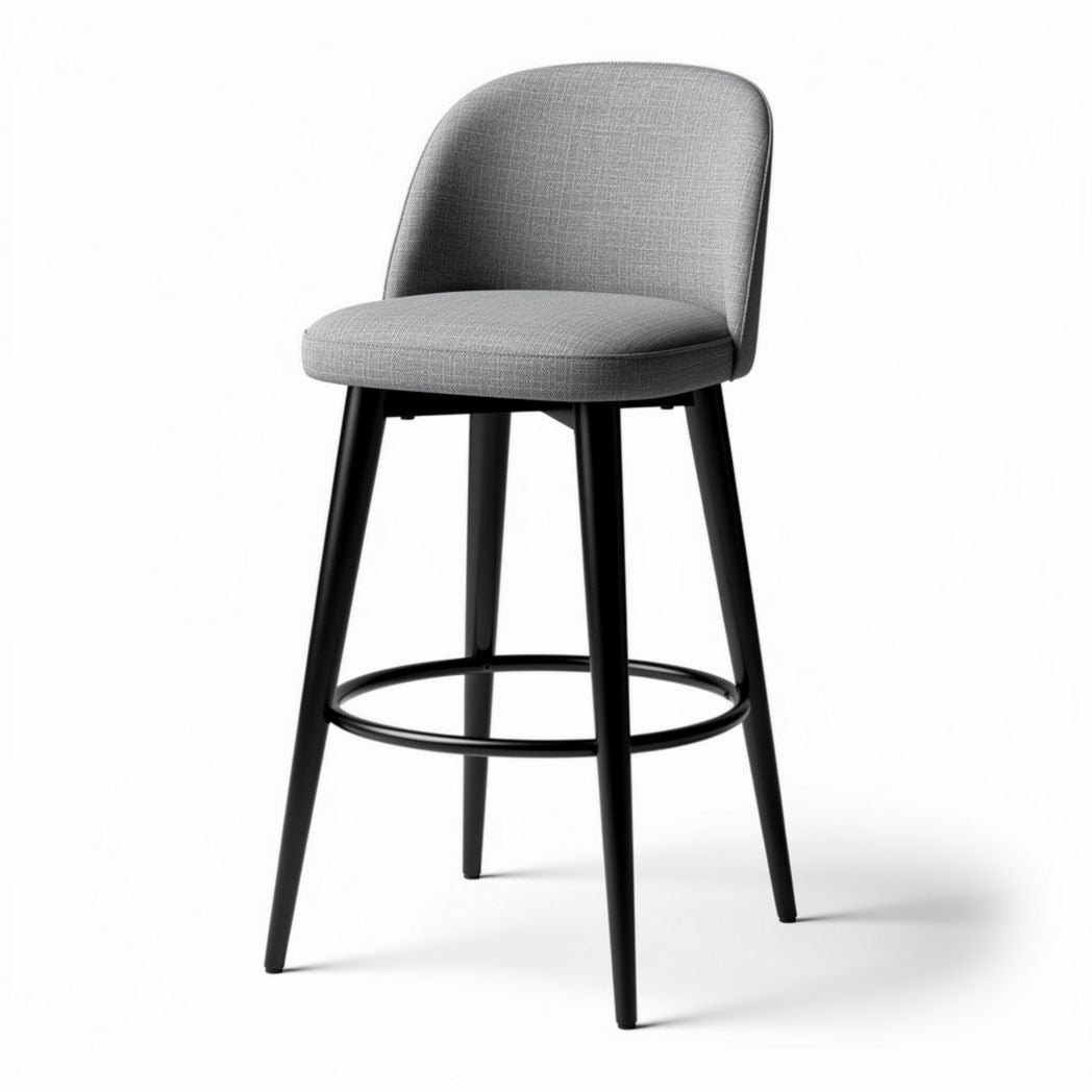 Gray upholstered bar stool with metal frame and footrest 45 x 45 x 100cm