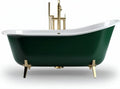Freestanding green bathtub with gold finish faucet and ergonomic design