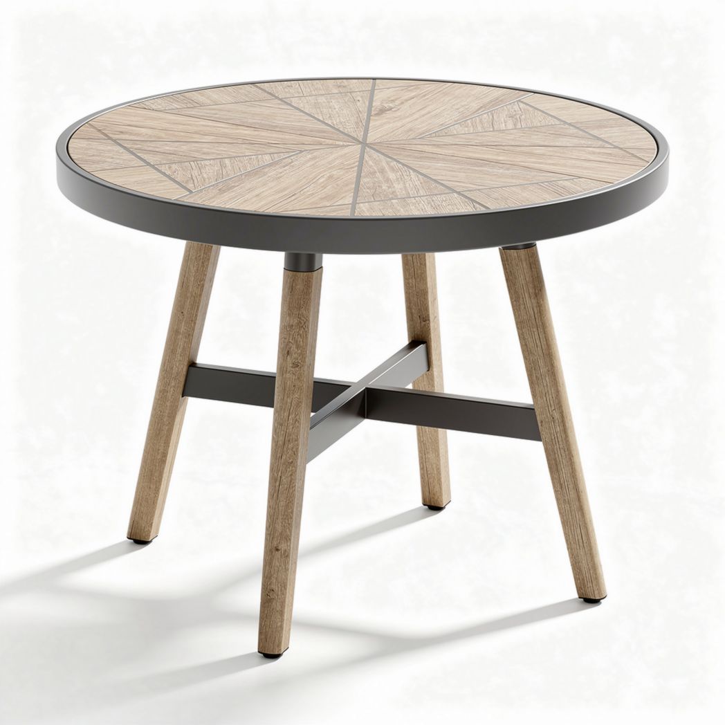 Round dining table with wooden top and metal frame 90 x 90 x 75cm